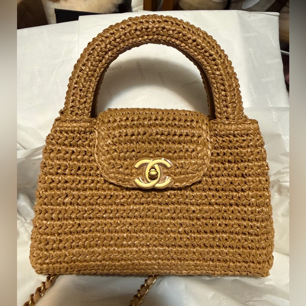 Chanel Braided Raffia & Gold Tone Metal Mini Shopping Bag - Picture 2 of 9
